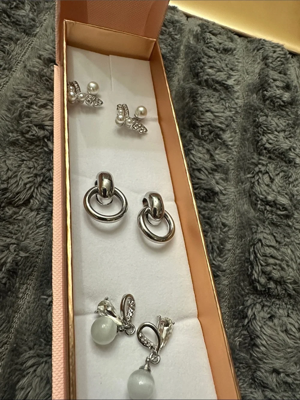 Sterling Silver Pearl and Crystal Earring Set - White